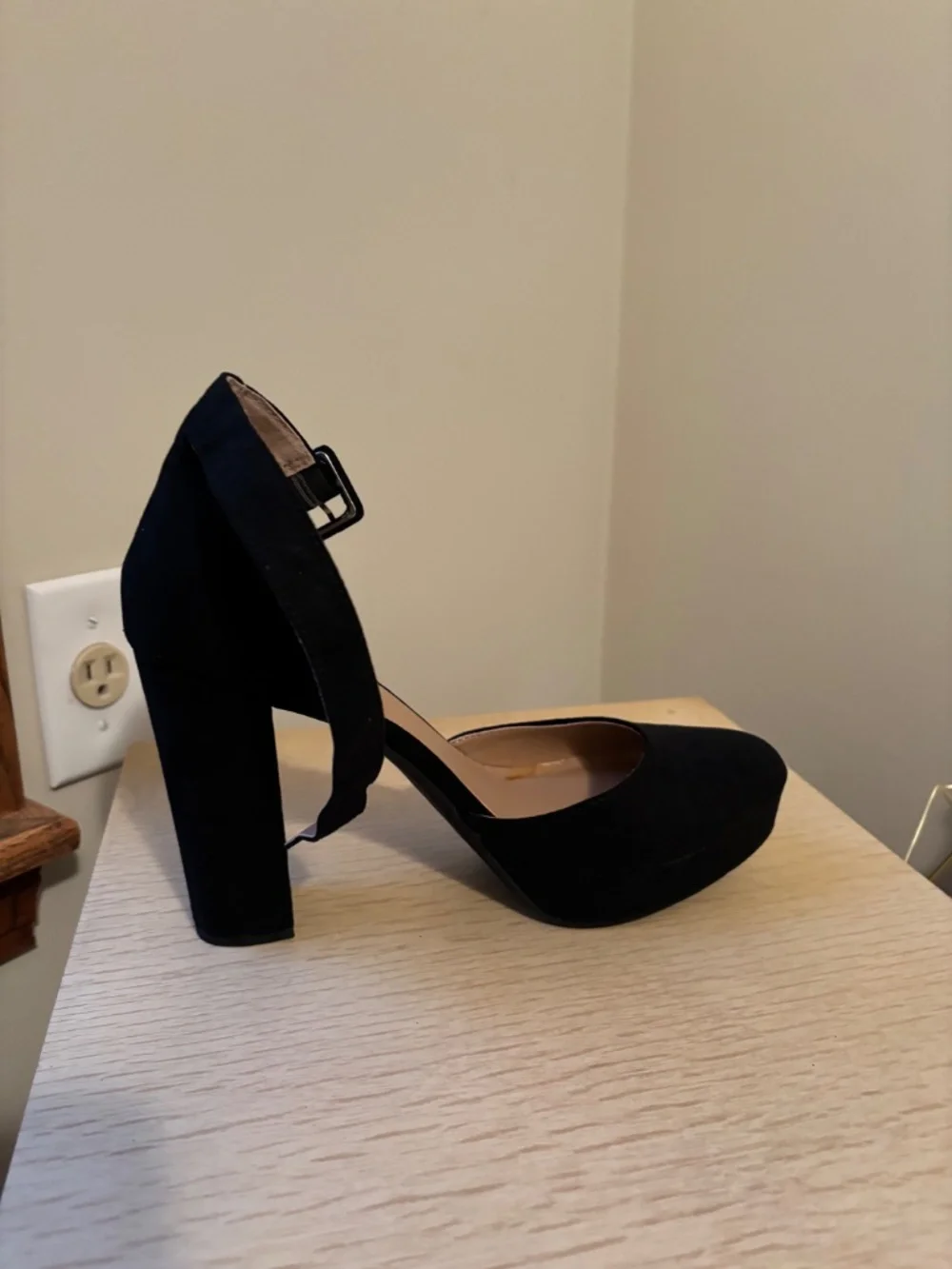 Sun + Stone platform suede heel